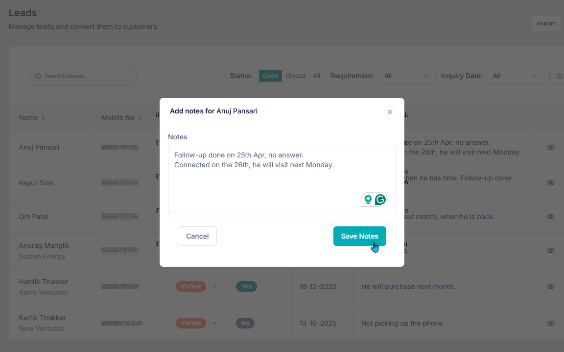Add follow-up remarks for prospects