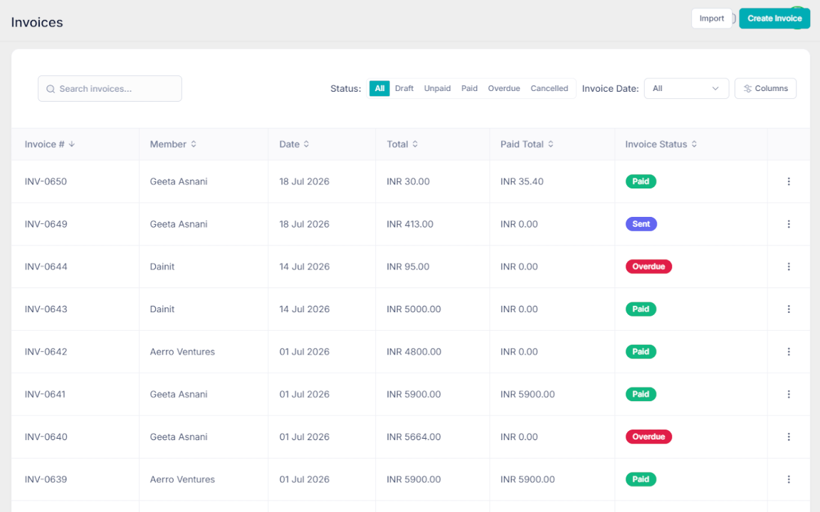 Automatic recurring invoice generation