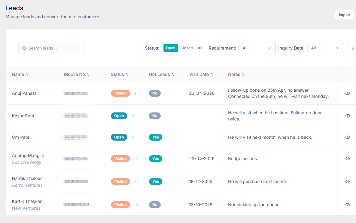 Manage leads in Coworking App