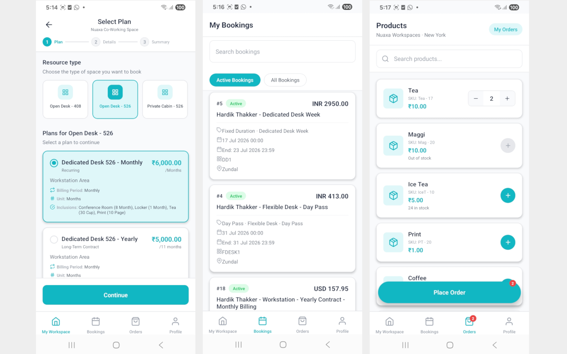 Members mobile app for bookings and food orders